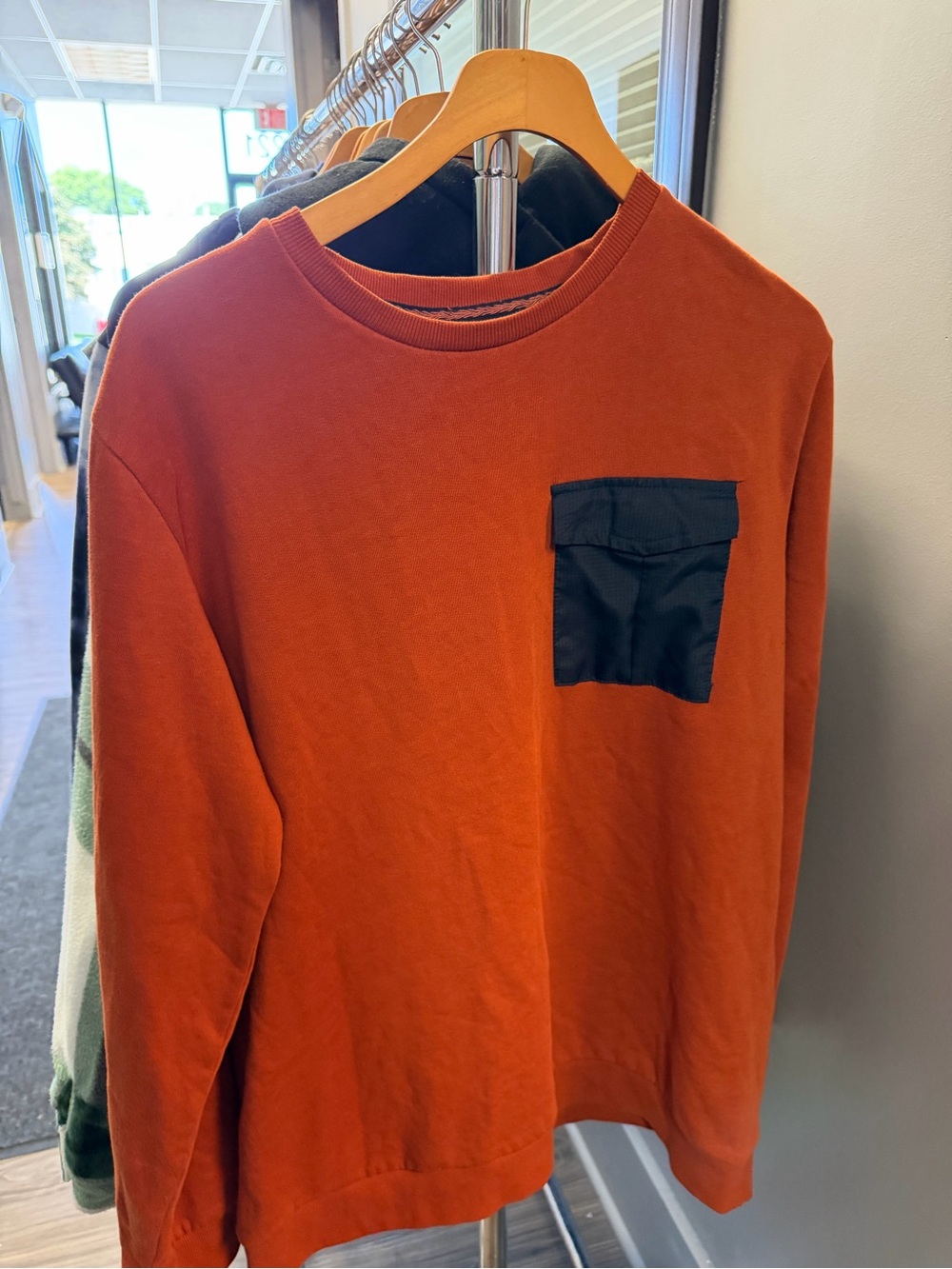 Nomad Rust Crewneck Sweatshirt with Black Chest Pocket